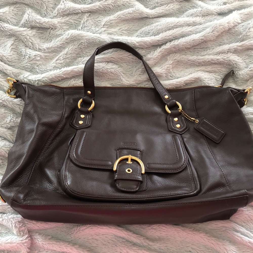 Brown leather Coach bag w goldtone accents